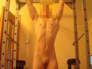 Strong Female Bodybuilder Working Out Naked Before Masturbation