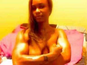 Powerful Black Cam Chick Flexing Her Oiled Up Biceps