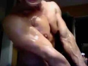 Muscular Blonde Flexing After Stripping Down